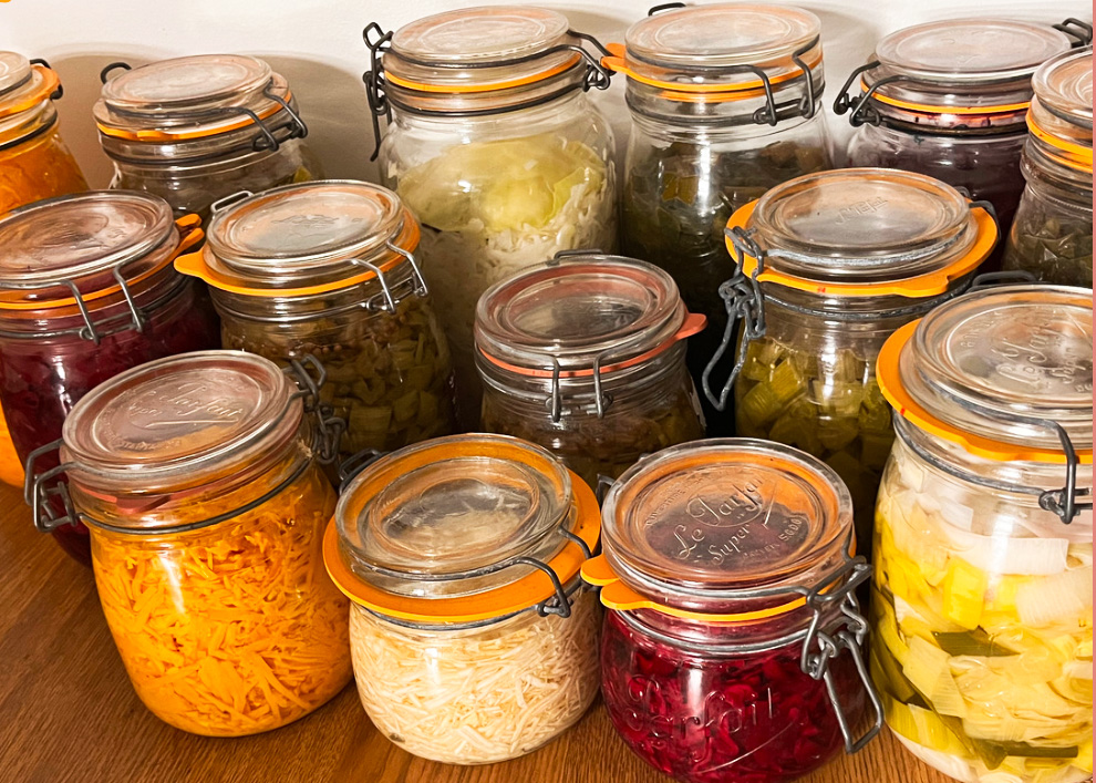 bocaux de lacto-fermentation des legumes bio du jardin